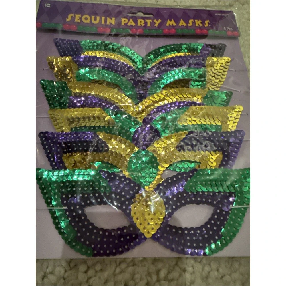 Amscan mardi gras Sequin Party masks 6ct. Party Supply Favors New!!!